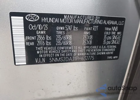 2023 Hyundai Santa Fe Sel from USA, damaged, VIN 5NMS2DAJ1PH632775